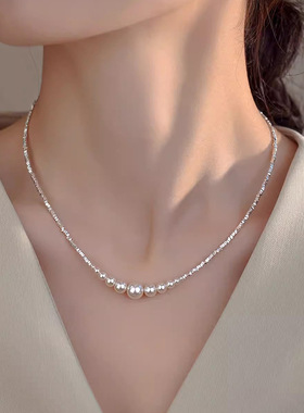 金店同款S925纯银珍珠碎银项链