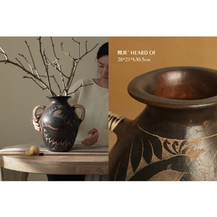 装 复古陶瓷花瓶手作玄鸟创意民宿客厅中式 饰摆件 素云丹翎 聞其