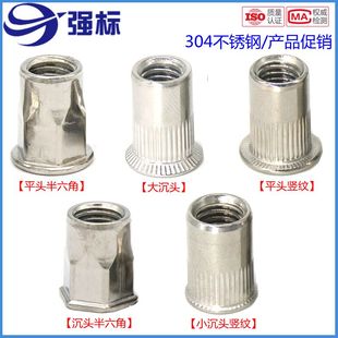 304不锈钢平头拉铆螺母拉毛拉帽M3M4M5M6M8M10M12小沉头拉锚螺母