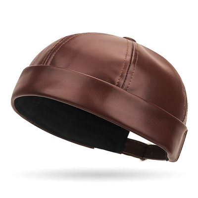 秋冬季PU皮加绒保暖唐帽男女时尚复古雅痞瓜皮帽街头潮流地主帽子