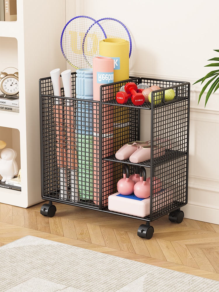瑜伽垫收纳筐家用健身运动器材收纳架带轮篮球羽毛球夹缝置物架子