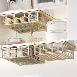 厨房置物架抽屉式悬挂抽拉分层调料挂架橱柜内吊柜下收纳下挂挂篮