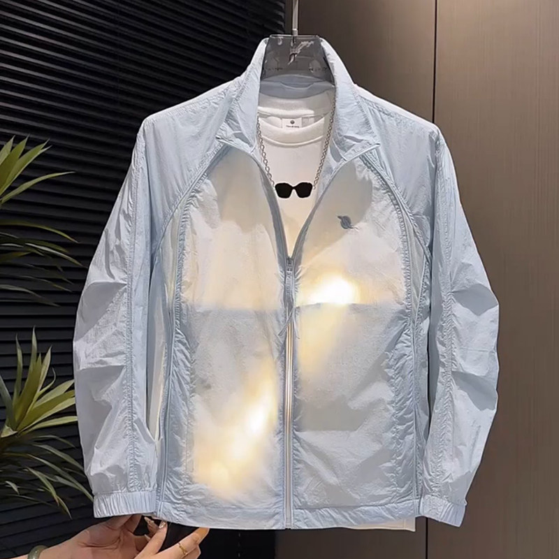 青春流行韩版男士纯色个性刺绣拼接设计夏季薄款百搭防晒休闲外套