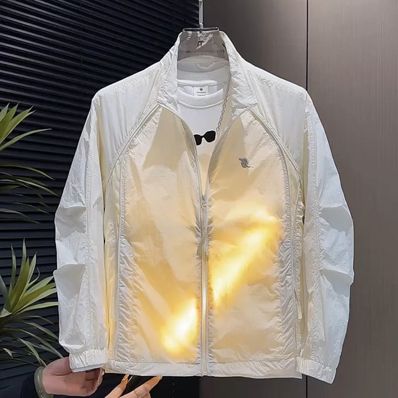 拼接设计韩版潮流夏季薄款休闲男士防晒服立领百搭设计感日常外套