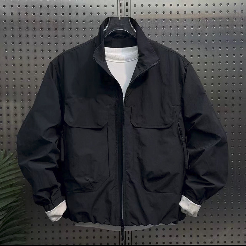 立领男士纯色韩版拼接设计简约夹克2026春秋新款百搭潮流痞帅外套
