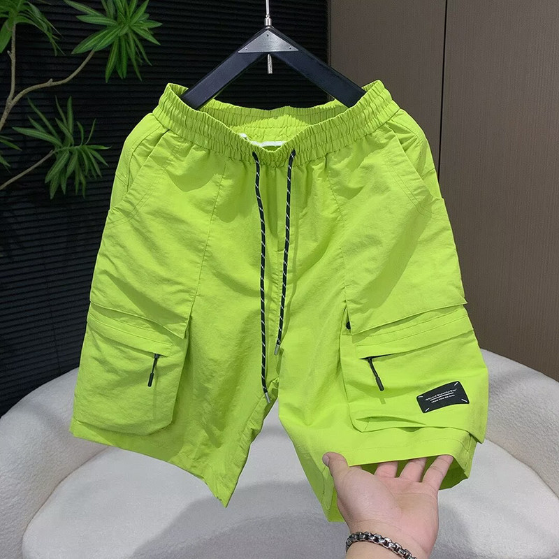 夏季新款休闲男士纯色时尚韩版简约多口袋工装裤拼接宽松百搭短裤