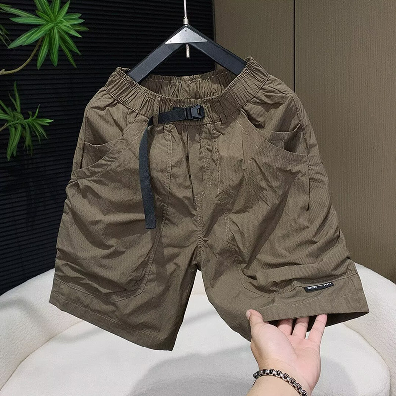 2026夏季新款潮流纯色韩版男士休闲拼接设计多口袋百搭工装五分裤