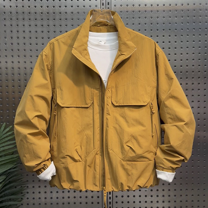 拼接设计男士潮流韩版简约纯色立领夹克2026春秋新款百搭时尚外套