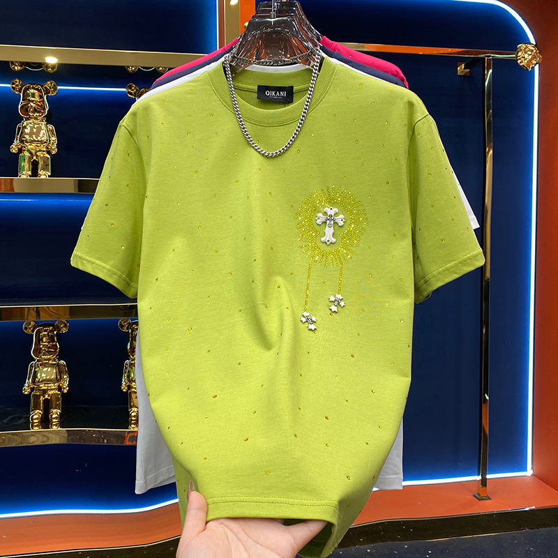 潮牌长袖加厚男2025新款烫钻背心圆领宽松休闲短袖潮男士卫衣