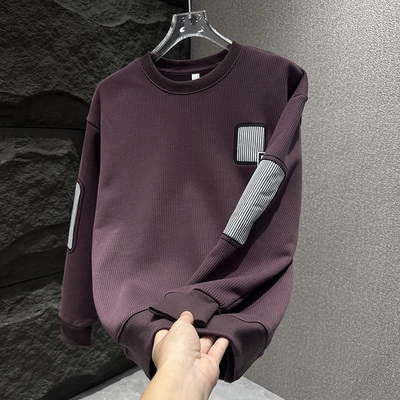 圆领卫衣男士春秋款重磅加厚内搭秋冬装上衣服宽松加绒加厚打底衫