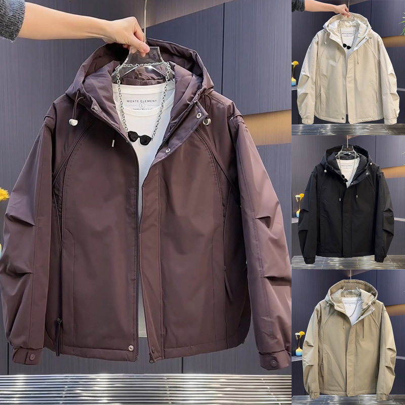 拼接设计潮流韩版男士简约休闲连帽加厚棉服外套百搭时尚短款夹克