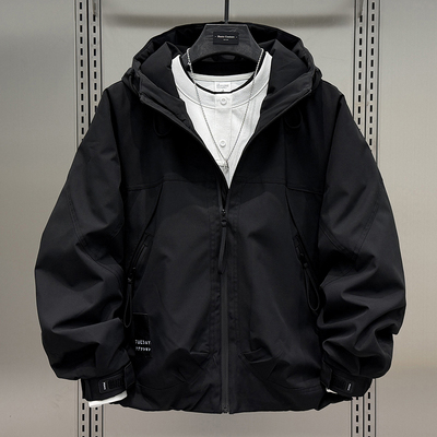潮流户外高街痞帅加棉冲锋衣男2025秋冬新款潮牌加厚连帽短款夹克