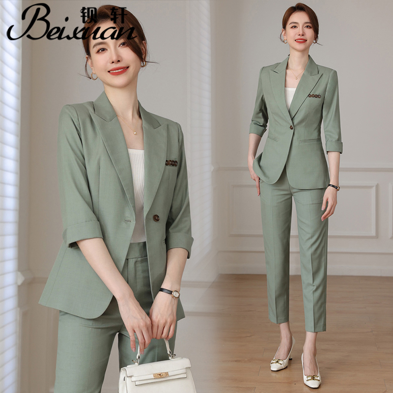 薄荷绿西装套装女2025夏季新款气质修身高级感通勤女工作西服工装