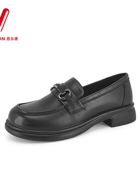 意尔康女鞋2025秋季新款真皮英伦风百搭厚底乐福鞋女5262ZB47408Y