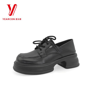 意尔康乐福鞋粗跟中跟小皮鞋系带