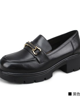 意尔康女鞋今年秋季新款乐福鞋厚底粗跟通勤时尚真皮S562AB04868Y