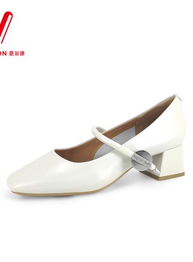 意尔康女鞋2025春季新款玛丽珍皮鞋方头粗跟百搭舒适S151AA01912Y