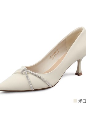 意尔康女鞋2024新款浅口单鞋尖头细高跟气质优雅正品S551AA04659U