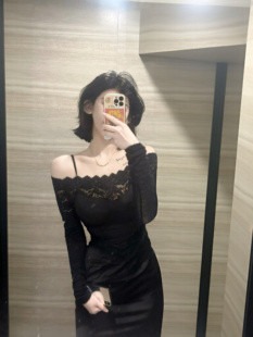 显瘦气质上衣打底 蕾丝一字肩修身 小糊兔 剪裁非常显瘦舒适自留款