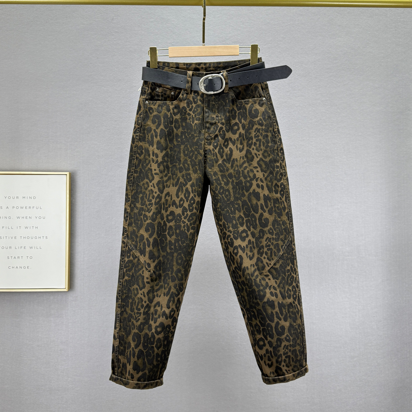 豹纹牛仔裤女哈伦裤2025年秋季新款高腰宽松显瘦ins港风九分裤潮,女装/女士精品,牛仔裤,淘宝优惠券,粉丝福利购,淘宝优惠卷