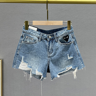 高腰宽松显瘦ins欧货毛边阔腿热裤 夏装 女2024年新款 破洞牛仔短裤