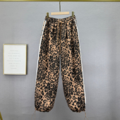 女2025年冬季 新款 高腰宽松欧货豹纹收缩裤 加绒加厚卫裤 脚阔腿长裤