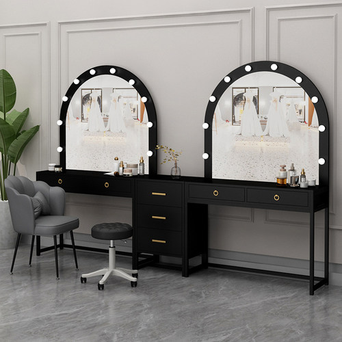 影楼化妆台化妆师专用带灯镜子一体婚纱店学校化妆桌美容院梳妆台