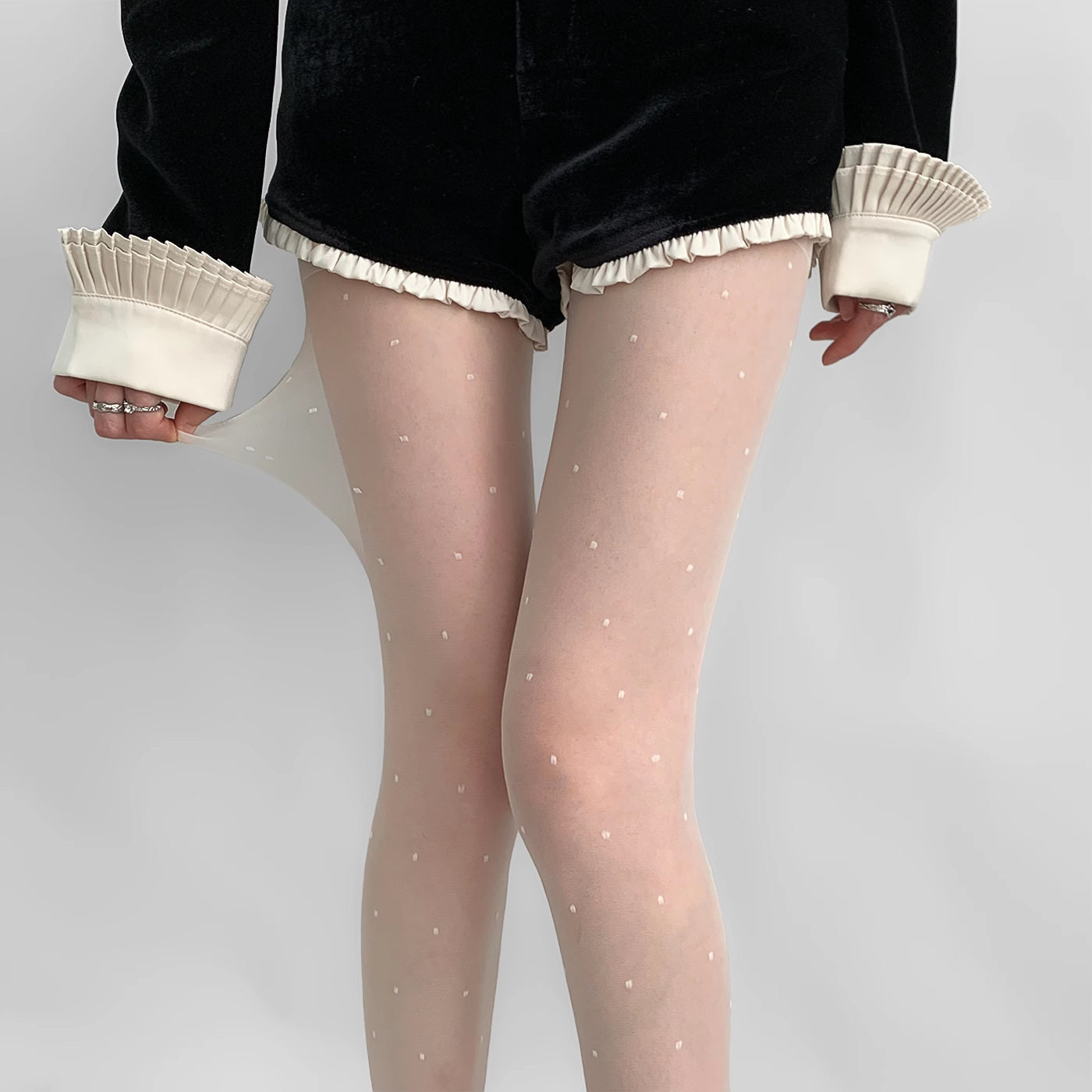 复古波点爱心甜美纯欲黑白春夏超薄透肉丝袜防勾丝耐穿连裤丝袜女