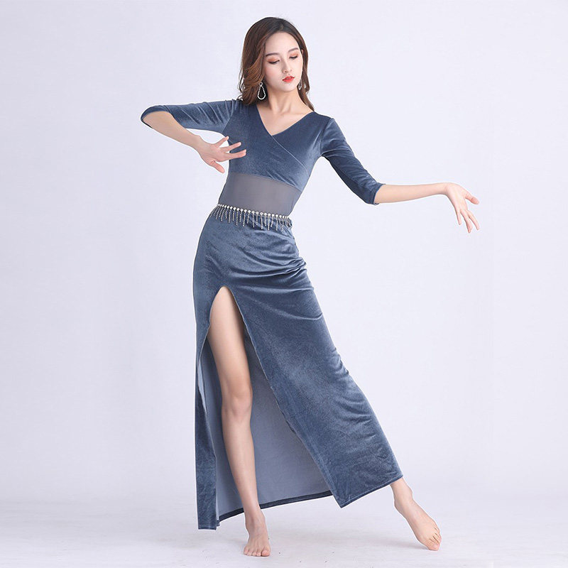 大码肚皮舞连衣裙套装练功服肚皮舞表演裙练习服秋冬新款丝绒保暖