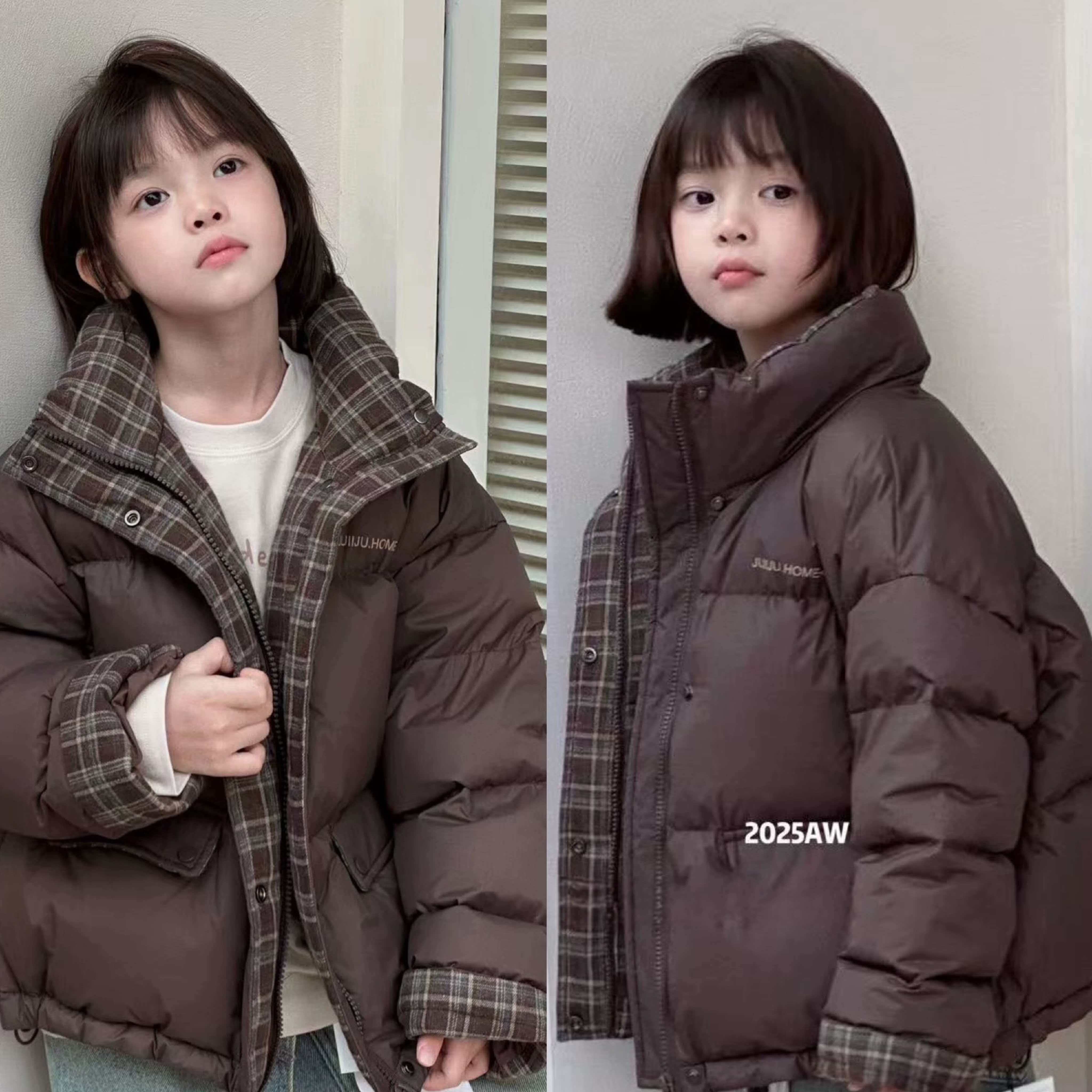 听集LEKULA品牌童装冬季男女童羽绒服外套中大童咖色面包服白鸭绒