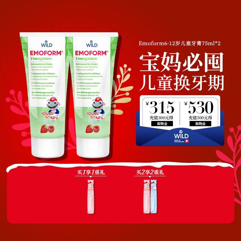Wild怀尔德瑞士进口儿童牙膏6-12岁换牙期含氟防蛀固齿学生不辣口