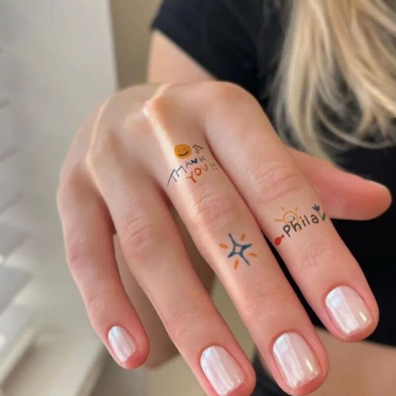 多巴胺夏日彩色英文手指紋身貼