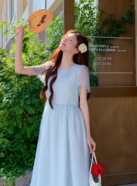 首发新款 双层欧根纱长款连衣裙 蓝色公主裙2C122-2548-P130-K188