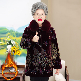国际大牌冬装金丝绒外套中老年人女妈妈秋冬外婆加绒加厚太太老人