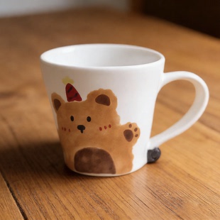 手绘小熊陶瓷水杯咖啡杯