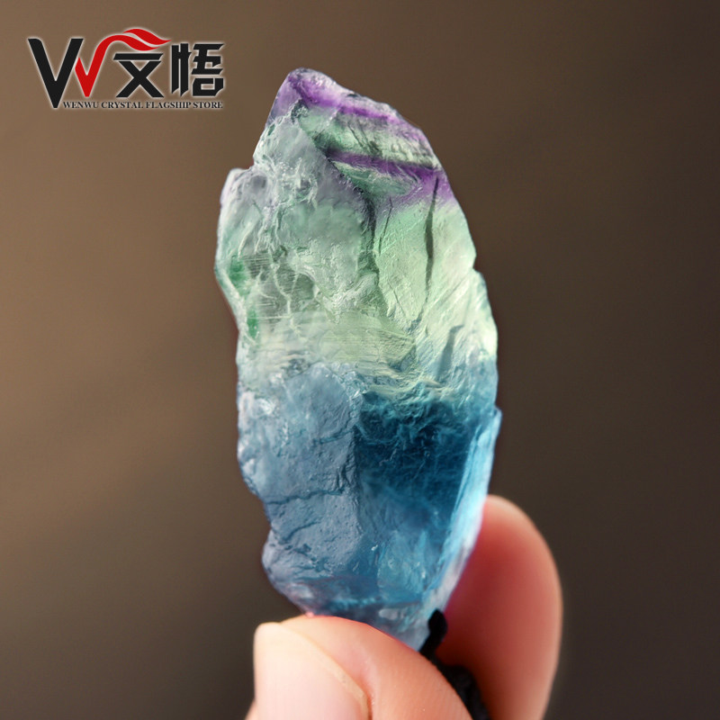 天然萤石原石吊坠矿石标本老矿蓝水晶项链碎石原矿摆件晶体石毛料