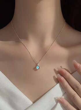 韩系简约幻彩石花边锁骨链女S925银小众设计轻奢百搭闺蜜款颈链