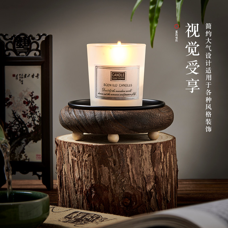禅意复古新中式摆件实木圆形蜡烛台托盘复古香薰烛台氛围感熏香台,家居饰品,烛台,淘宝优惠券,粉丝福利购,淘宝优惠卷
