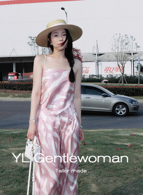 YL Gentlewoman原创法式印花丝巾吊带小众抹胸缎面背心度假上衣