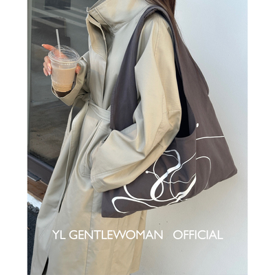 YL Gentlewoman小众设计印花帆布包大容量环保袋单肩包购物袋