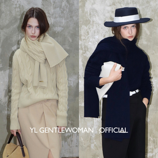 YL Gentlewoman秋冬法式老钱风绞花羊毛圆领毛衣绞花羊毛大围巾