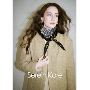 Serein Kare|复古印花双面桑蚕丝羊毛三角巾秋冬小领巾生日礼物