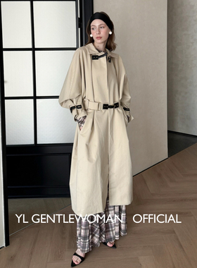 Serein Kare 法式老钱风翻领皮扣蝙蝠袖风衣气质卡其色风衣外套