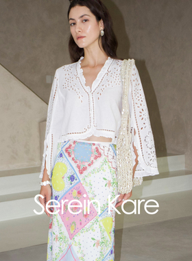 Serein Kare ｜法式镂空棉麻长袖刺绣衬衣设计感开衩袖v领衬衣