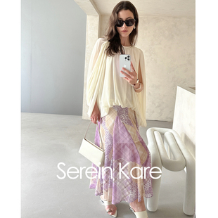 Serein Kare｜夏日清透飘逸紫色不规则印花半身裙 遮假胯宽半裙