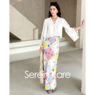 Serein Kare｜斜裁印花度假风A字半裙遮假胯宽梨形身材显瘦长半裙