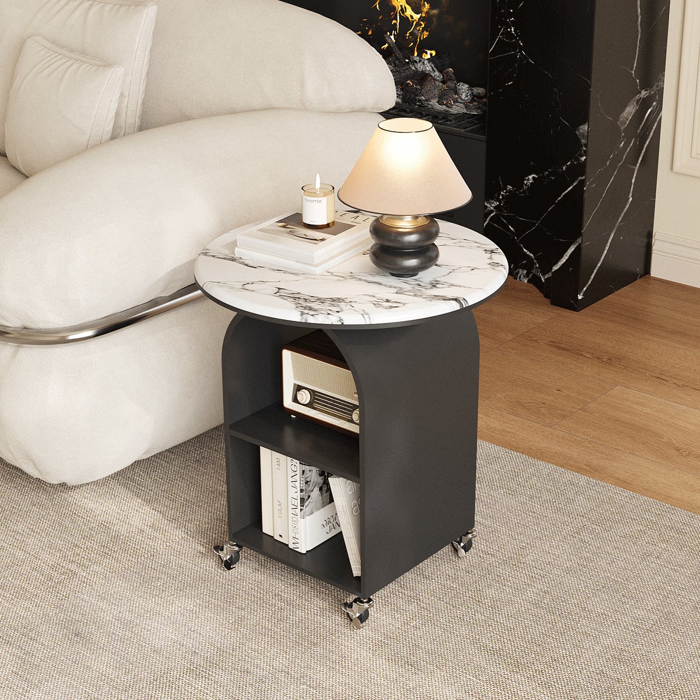 法式中古风可移动边几小桌子客厅小圆桌边柜沙发边置物架精致茶几