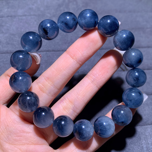 天然顺发蓝兔毛手串水晶单圈莹润