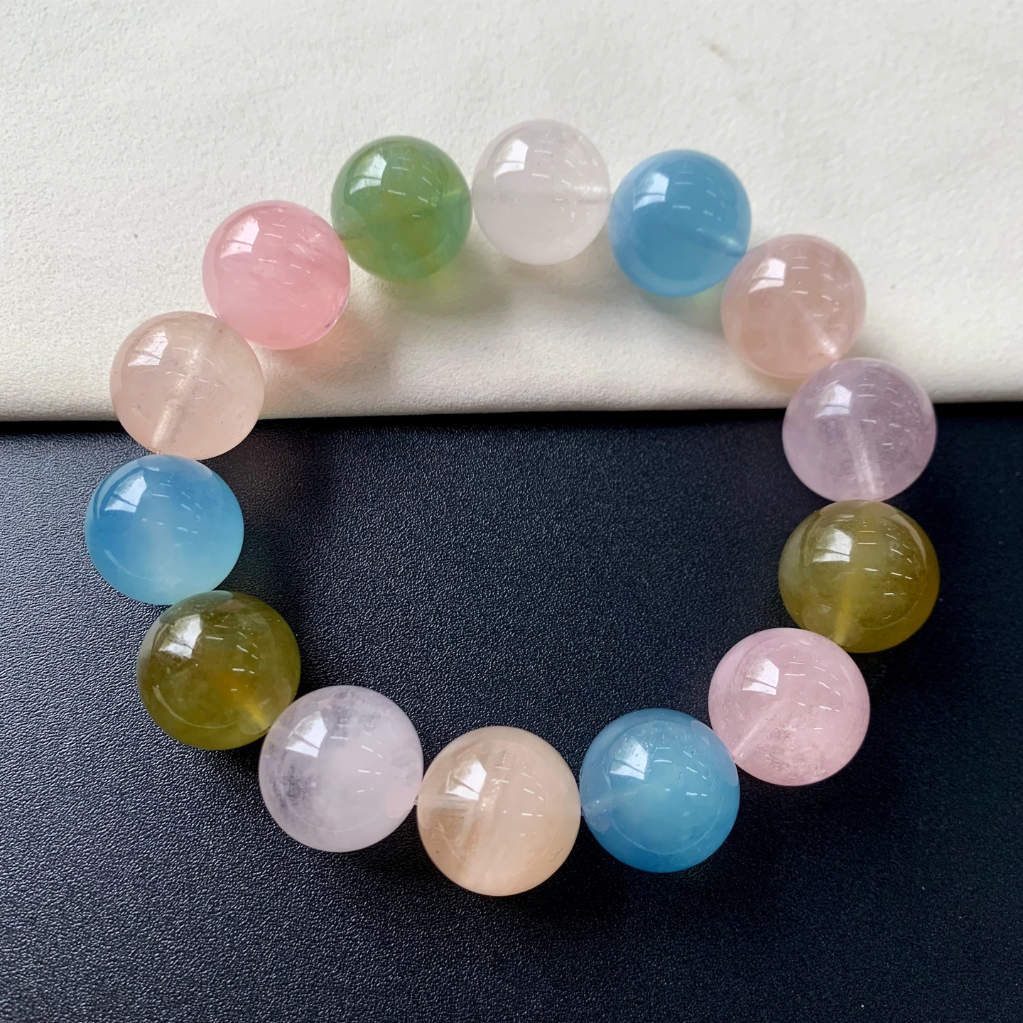 天然冰透摩根石单圈手链多彩渐变绿柱石海蓝宝水晶饰品礼物男女款