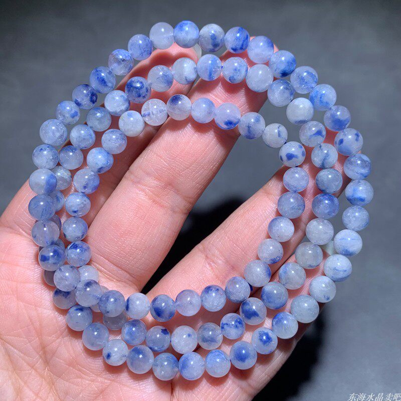 天然冰种蓝线石三圈手串蓝发晶水晶手链女蓝绒晶女送礼物饰品男女